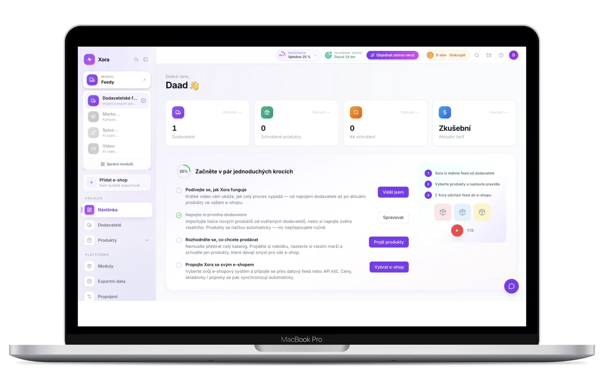 XORA aplikace — modul Feedy: přehled produktů